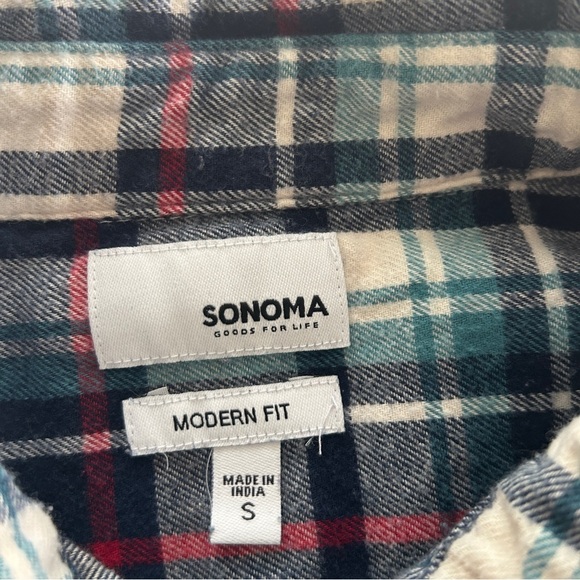 Sonoma Casual Button Down Shirt Red White and Blue Flannel Plaid Men size Small - Picture 13 of 14